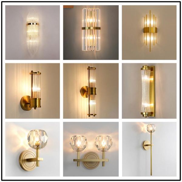 

modern led luxury crystal wall lamp living room background bedroom bedside el aisle light creative copper sconce chandeliers