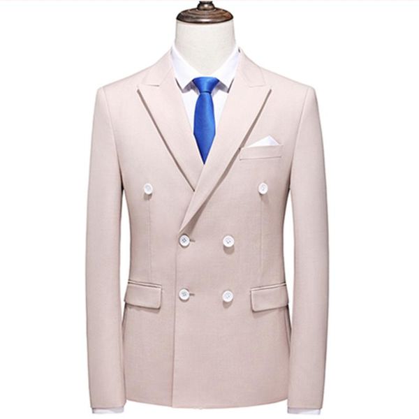 

men's suits & blazers 2021 fashion casual boutique business solid color double breasted dress formal suit jacket coat, White;black