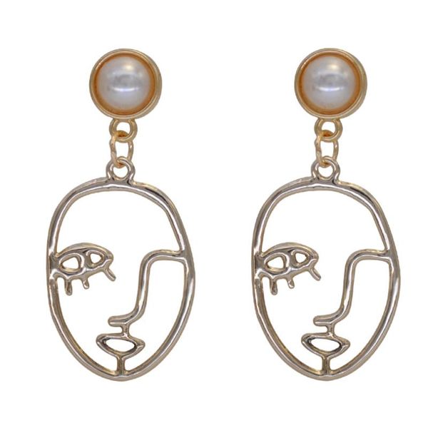 

dangle & chandelier statement face earrings gold color simulated pearl inlayed hollow hip hop fashion jewelry women gifts, Silver