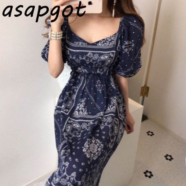 Vestidos Vintage Indie Folk Verão Verão Pescoço Lanterna Sleeve Dress Mulheres Embroidery Jacquard Curto Maxi Casual 210429