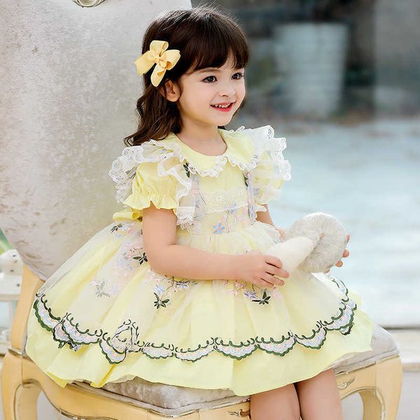 

spanish girl fluffy dresses children flower embroidery lolita ball gown girls spain royal dress infant boutique clothes 210615, Red;yellow