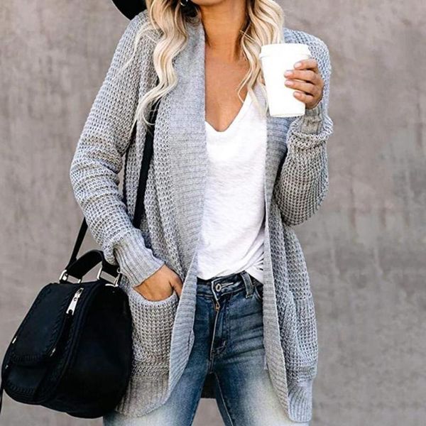 

women's knits & tees winter knit women cardigan long sleeve open front sweaters lightweight soft drape outerwear with pockets, White