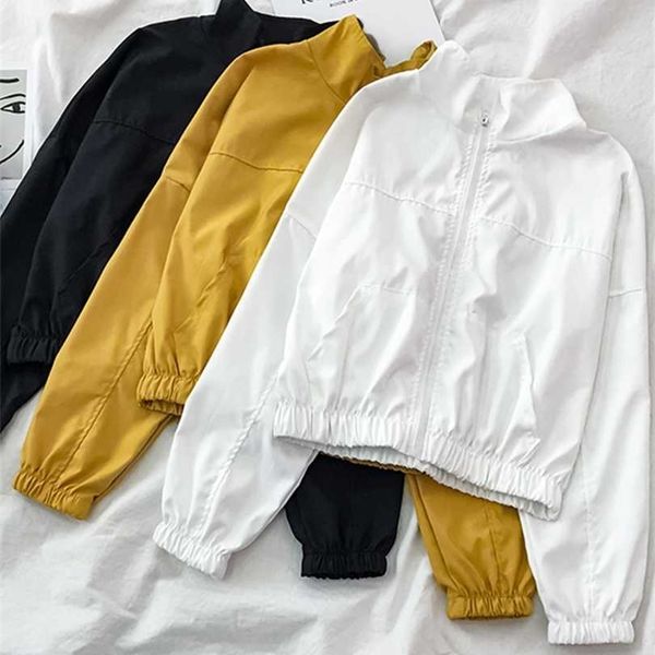 

spring autumn fashion women bomber jacket pocket zipper casual outwear loose windbreaker famale 211014, Black;brown