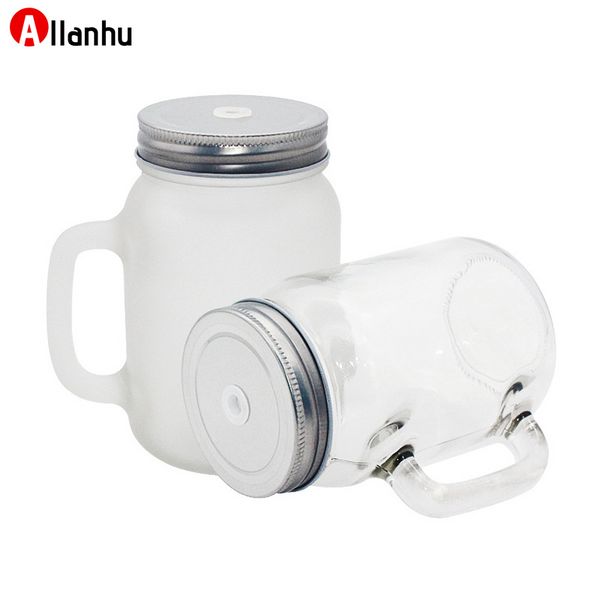 NEU! Sublimation 430 ml Thermotransfer Mason Cup Glasflasche leer DIY personalisierte Anpassung Strohhalm Glas Trinkbecher Druck Glasbecher