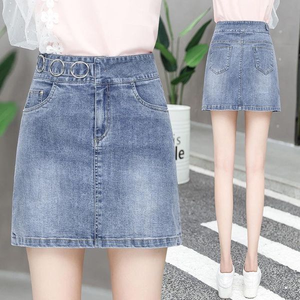

skirts women 2021 summer fashion denim skirt female high waist mini a-line casual ladies slim jeans mujer faldas m38, Black