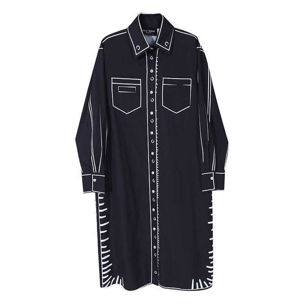 

chic print design blouse dresses for women casual simple loose soft elegant office lady female vestidos spring 210525, Black;gray