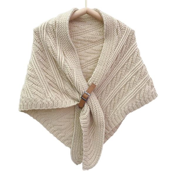 

hats, scarves & gloves sets unique leather buckle autumn plain knitted shawl women casual belt triangular scarf fashion solid multiple tie, Blue;gray
