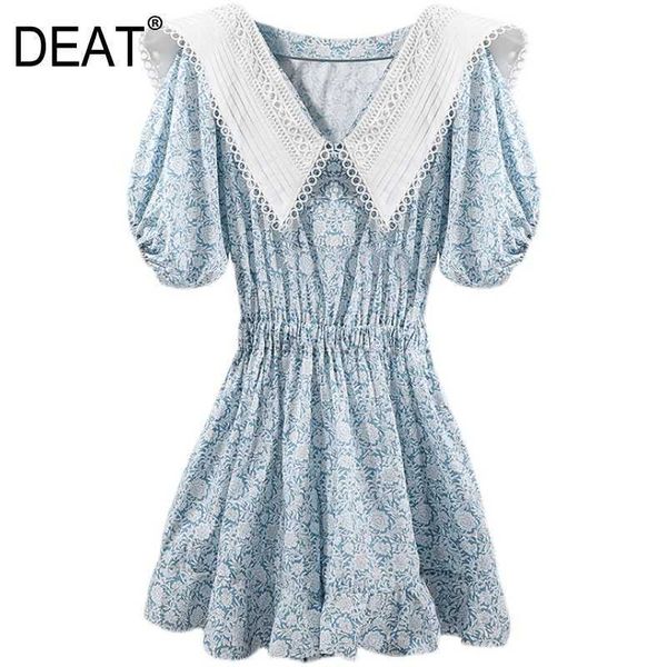 

[deat] summer fashion doll collar high waist short sleeve printing loose temperament elegant dress women 13d190 210527, Black;gray