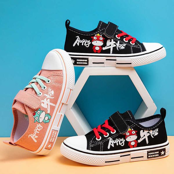 

children sneakers baby cartoon canvas shoes breathable soft-soled sports shoes for boys girls all-match fashion cute calf shoes g1025, Black;red