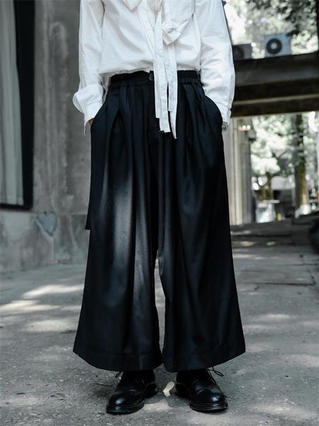 

men's pants wide-leg bell-bottom spring and autumn yamamoto wind stretch waist loose trend versatile oversized, Black