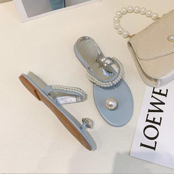

summer women's slippers fashion all-match flip-flops outer pearls embellished with sweet and simple 2021, Black