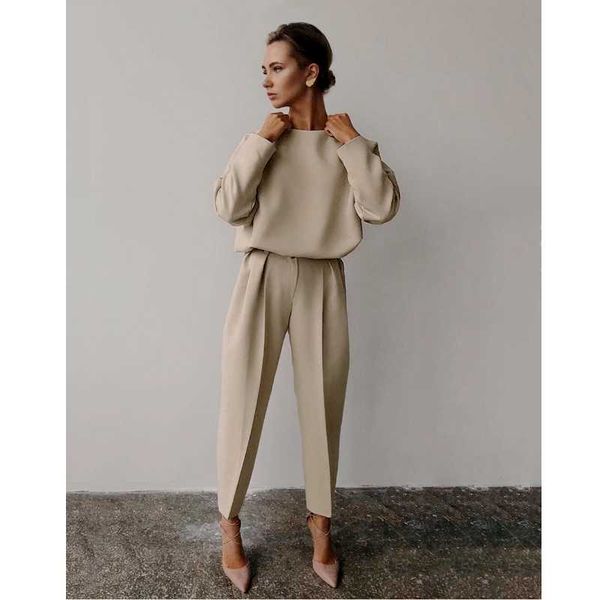 

women's two piece pants casual high waist khaki women summer spring brown ladies office trousers zipper pocket solid female pencil, White
