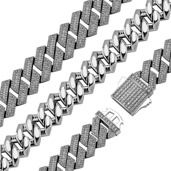 

europe and america men women necklaces 18mm 18/22inch bling cz cuban chain necklace bracelet nice gift for friends, Silver