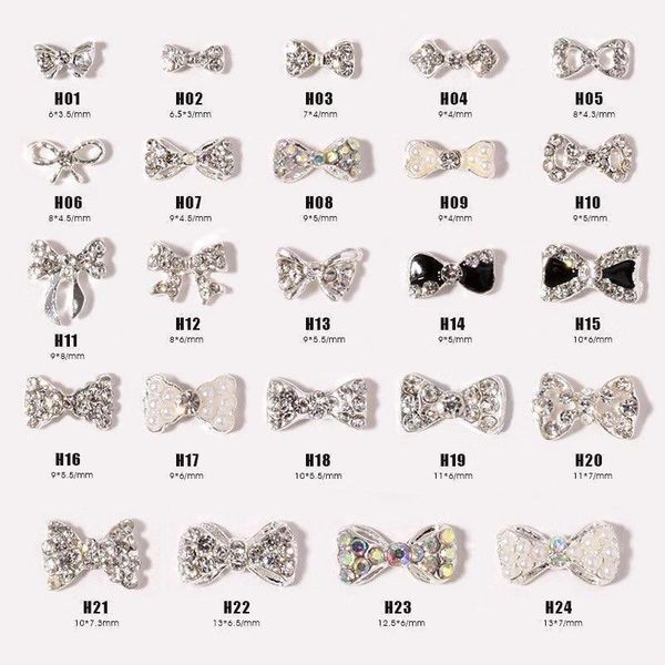 

10pcs nail diamond charms bowknot rhinestones nailart supplies shiny pearl crystal jewelry bow cute accessories diy mixed decors1, Silver;gold