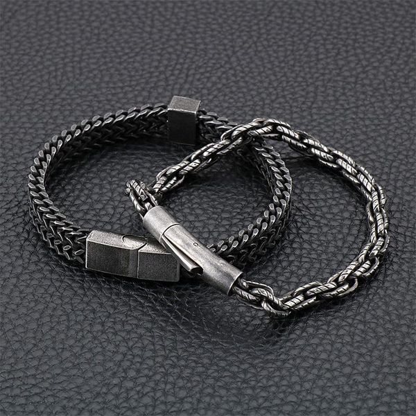 

punk rock men black stainless steel biker chain bracelet bangles retro vintage hiphop male mens double bracelets jewelry link,