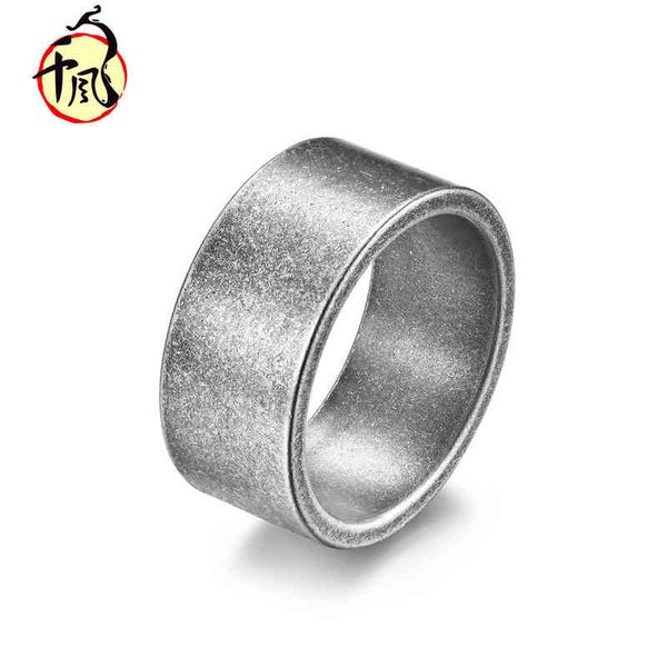 

rings 10mm wide simple inside and outside flat matte drawing titanium steel ring silver men's trendy hip hop