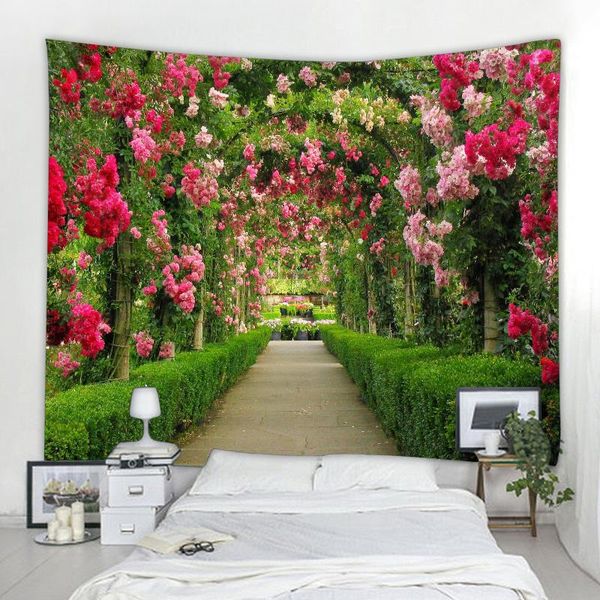 

tapestries arched flower path garden tapestry mandala wall hanging boho bedroom rug couch blanket 9 size