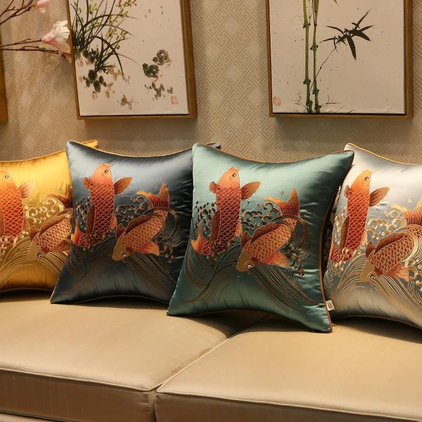 

cushion/decorative pillow high-grade koi carp embroidered cushion cover classical chinese style waist pillowcases fishes home sofa decoratio