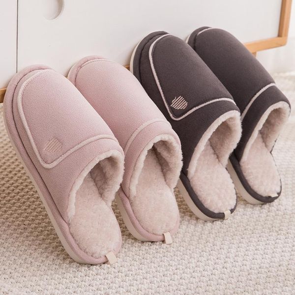 

slippers cotton female warm indoor home household couple non-slip men's winter, Black