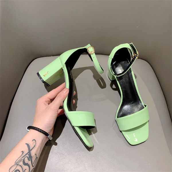 

ys sandal designer shoes fashion classic leather rubber thick heel sandals high heels party wedding, Black