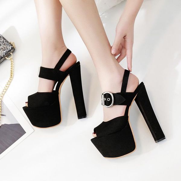 

17cm super high heel sandals nightclub waterproof platform fashion thick with heels model catwalk womens pumps, Black