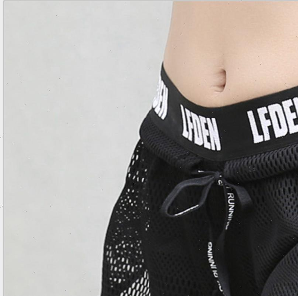 

women sports shorts elastic letters waist quick dry fake two anti light fitness running, White;black