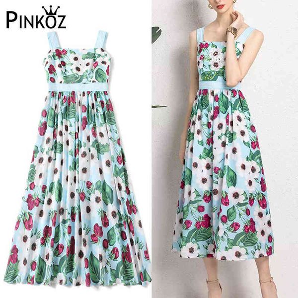 

runway designer stylish tulip flower printed camisole midi dress for women summer holiday vintage high waist plus size za 210421, Black;gray