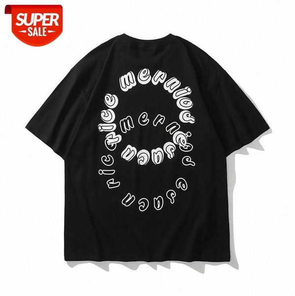 

american high street multicolor printing casual t-shirt loose simple contrast color letter short-sleeved tee men and women #b59v, White;black