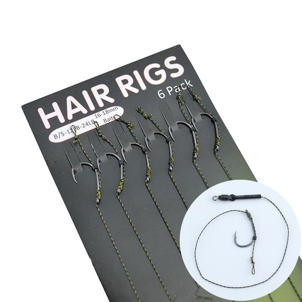 

fishing hooks carp hair rig 6pcs/set ready made boilie hook tied size 2# 4# 6# 8#