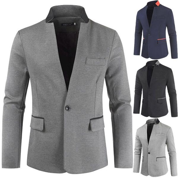 

men's suits & blazers mens soild color business jacket stand collar one button blazer casual slim fit, White;black