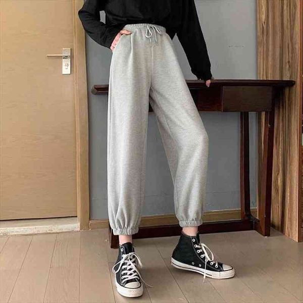 

women high waist drawstring jogging pants plus size female fashion solid color loose harem trousers ladies casual pants, Black;white