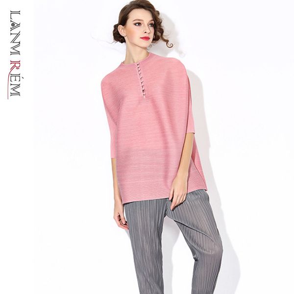 

stand collar blouse batwing sleeves pleated single breasted loose vintage shirt female summer wm14403 210507, White