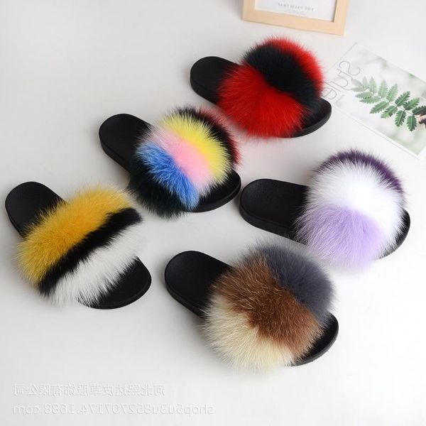 

slippers 2021 ladies fur summer fluffy plush flip-flops fashionable and charming home flat non-slip wear-resistant, Black