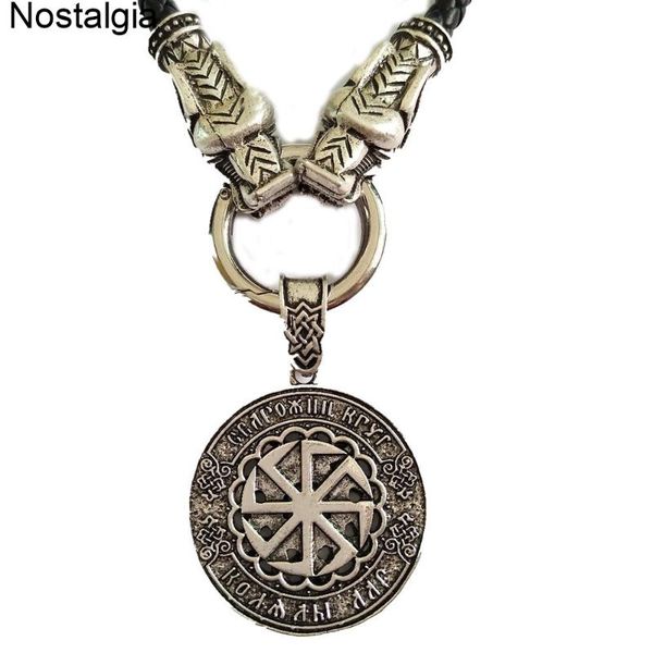 

pendants nostalgia slavic kolovrat pendant amulet sun wheel wicca pagan talisman wolf heads chain necklace men amuletos y talismanes, Black