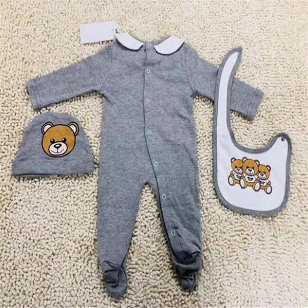 Baby Designer Nette Neugeborene Kleidung Set Infant Baby Jungen Druck Bär Strampler Baby Mädchen Overall + Lätzchen + Kappe Outfits set 0 18 Monate