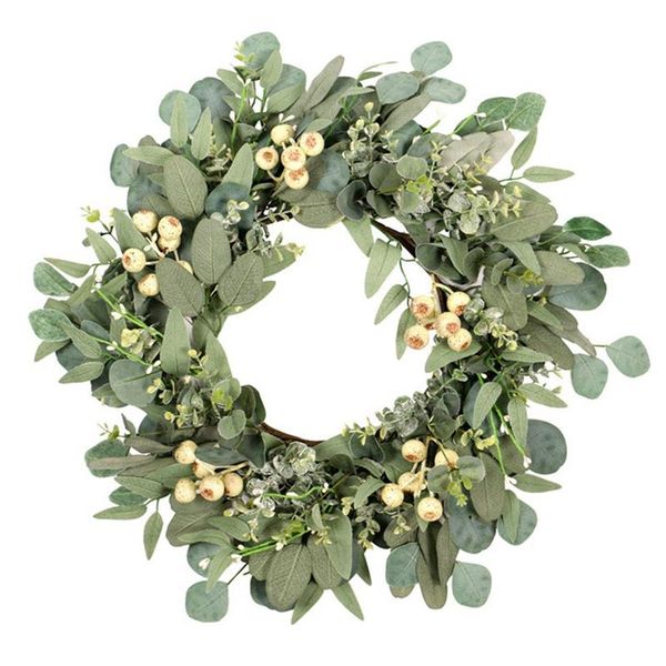 

eucalyptus wreaths for front door, handmade green leaves wreath all seasons, home wall, porches, door decor decorative flowers &