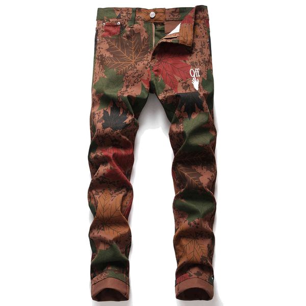 

jeans new camouflage maple leaf print for young men, Blue