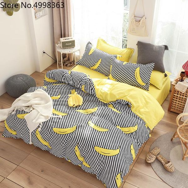 

bedding sets 2/3 piece fruit banana plant leaves nordic style bed quilt cover single double  king size comforter