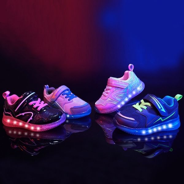 

children's 2021 new children's light men's and women's vibration flash luminous soft soled sports shoes, Black