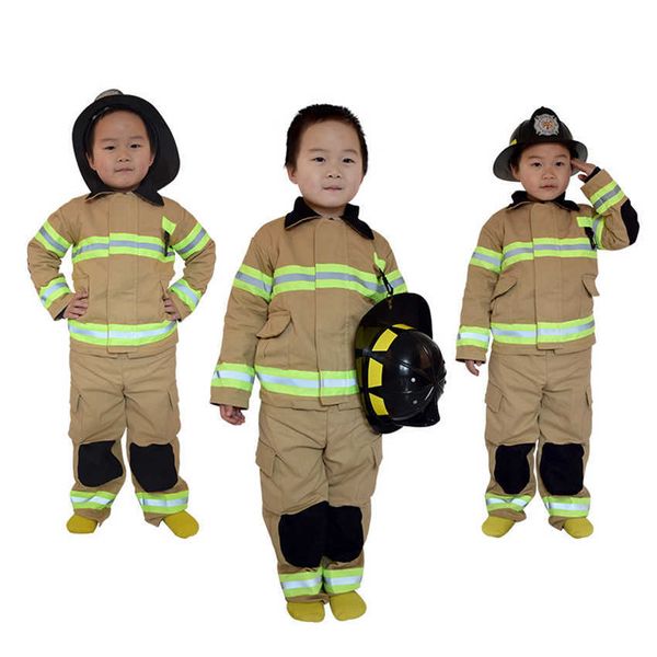 Hochwertige Kinder Feuerwehrmann Sam Cosplay Kostüme Baumwolle Leinen Fancy Halloween Party Feuerwehrmann Uniform Jungen Rollenspiel Arbeitskleidung Q0910