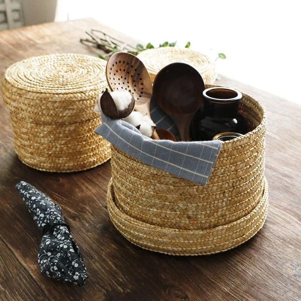 

storage baskets woven bucket handmade straw basket with lid snack organizer small box rattan flower