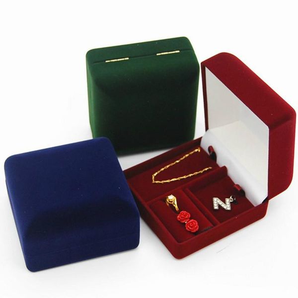 

jewelry pouches, bags red/green/blue velvet 9*9*5.4cm multifunctional jewlery box ring pendant necklace display holder organizer storage, Pink;blue