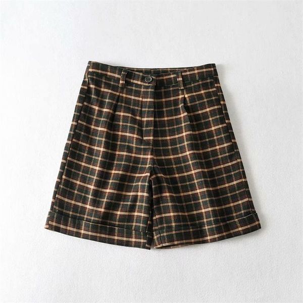 

women's shorts puwd vintage women plaid high waist loose 2021 summer fashion ladies casual england style short bottoms girls chic, White;black