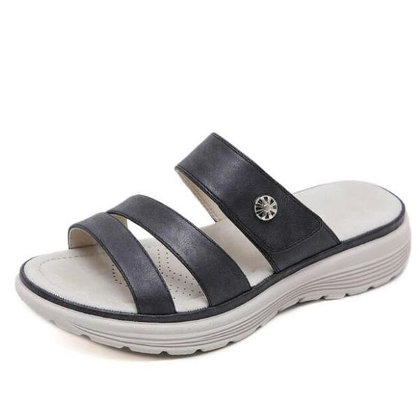 

women sandals 2021 fashion simple summer shoes woman slipper beach hook & loop casual basic slippers, Black
