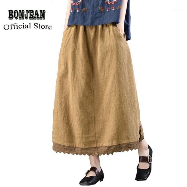 

skirts women linen lace skirt for summer spring sweet cute fashion casual retro vintage long az32202122, Black