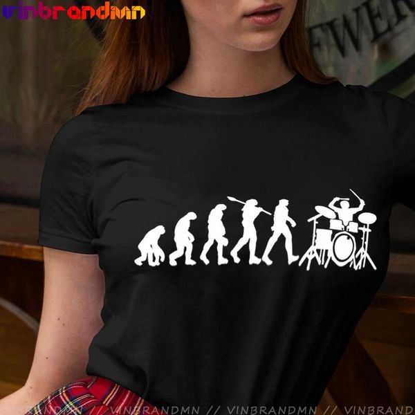 

women's t-shirt evolution man drums t shirt hipster drummer gifts tshirt women funny drumming hip hop rock music female brand dj appare, White