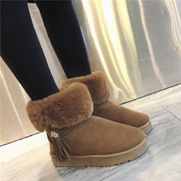 

boots fringed snow women autumn and winter fur body mao flat anti-slip warm cotton shoes, Black
