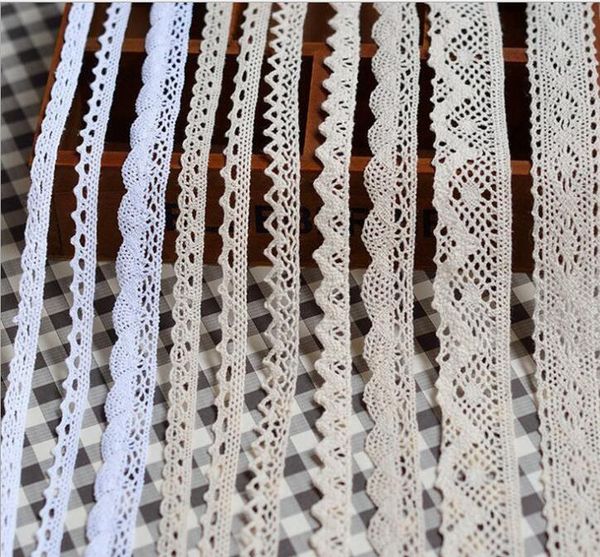 

2021 fashion styles 100% cotton crochet cotton lace trim cotton eyelet lace ribbon trim for baby hair accessory 30yards/lot, Slivery;white