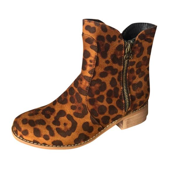 

boots winter series leopard print women's women ladies autumn shoes fashion square heels ankle single short, Black