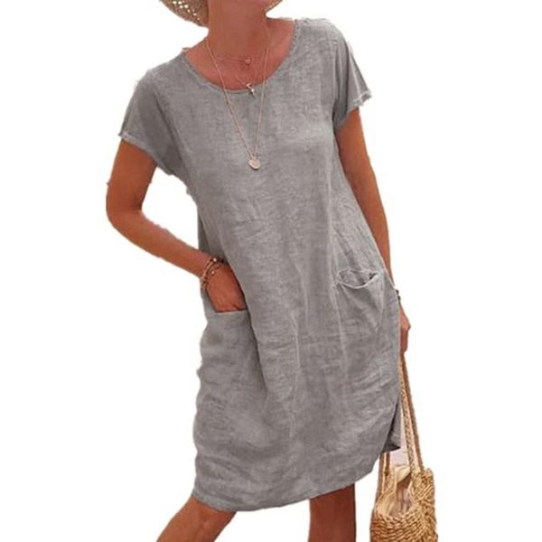 

casual dresses 2021 sell women dress solid color loose summer short sleeve round neck for daily wear female streetwear l3, Black;gray